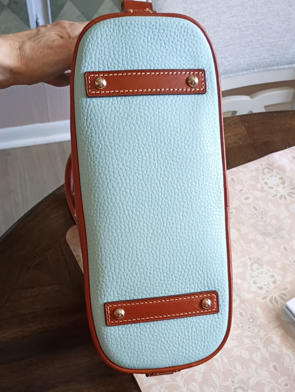 Dooney Zip Zip Pale Blue Pebble Leather Domed Satchel - Picture 8 of 15